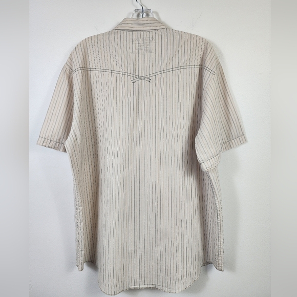 Rewire Men's Beige Striped Shirt Short Sleeve Retro, sz XL - Picture 9 of 13